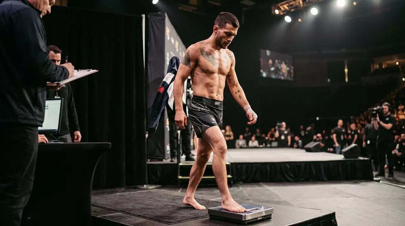 Peleador de UFC en la báscula durante el pesaje oficial previo al combate